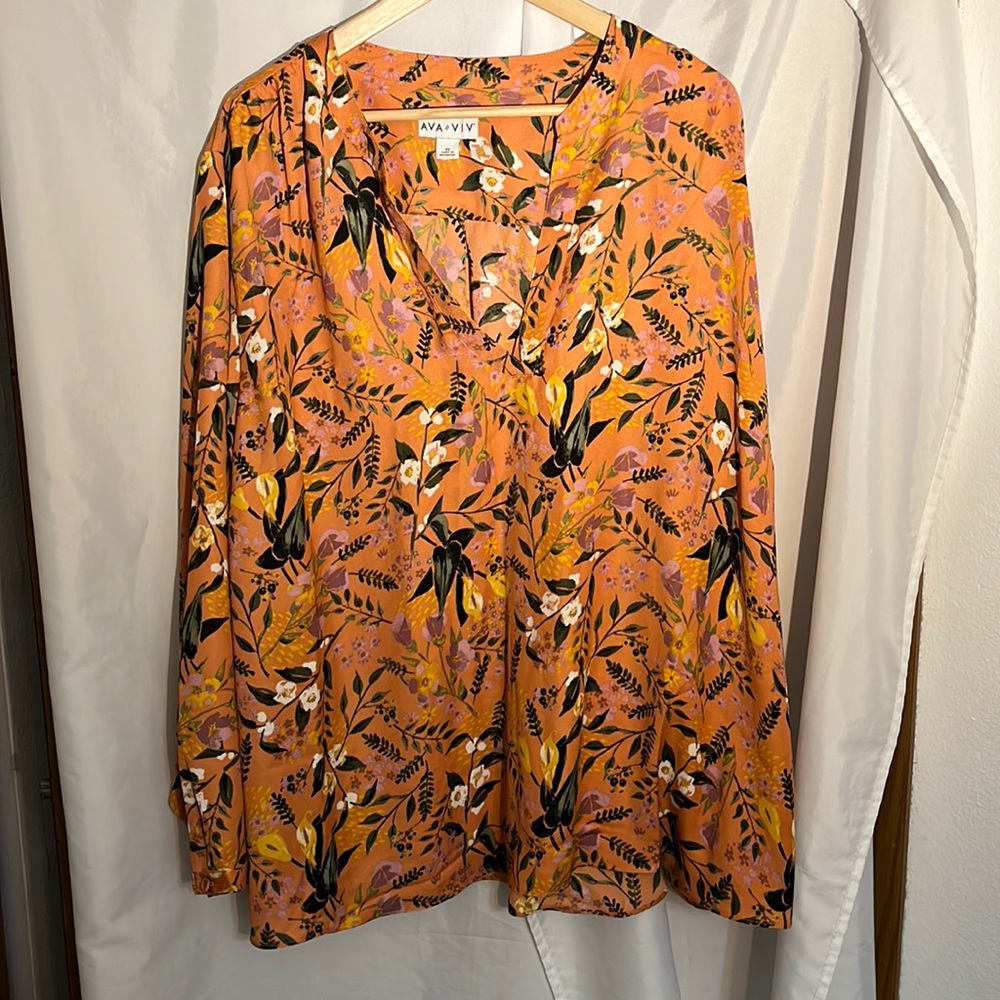 Ava & Viv Women’s Long Sleeve Floral Boho Blouse, Size 4X